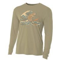 Capybara Surfing Japanese Wave Surfer Animal Funny Capybara Cooling Performance Long Sleeve Crew