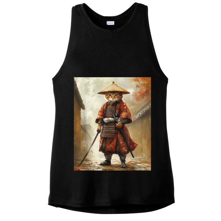 Cat Samurai Japan Japanese Funny Graphic  Ladies PosiCharge Tri-Blend Wicking Tank