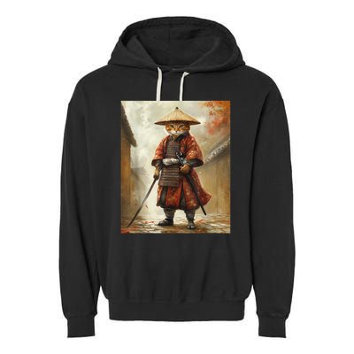 Cat Samurai Japan Japanese Funny Graphic  Garment-Dyed Fleece Hoodie