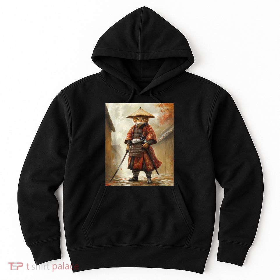 Cat Samurai Japan Japanese Funny Graphic  Hoodie