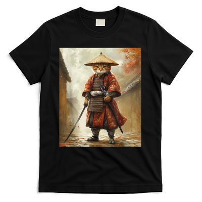 Cat Samurai Japan Japanese Funny Graphic  T-Shirt