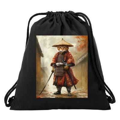 Cat Samurai Japan Japanese Funny Graphic  Drawstring Bag
