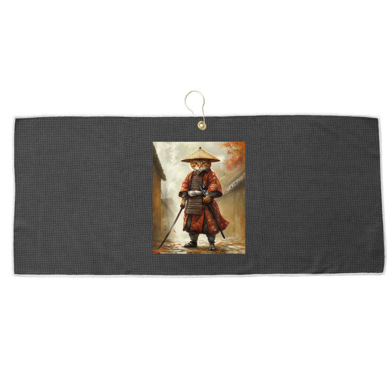 Cat Samurai Japan Japanese Funny Graphic  Large Microfiber Waffle Golf Towel