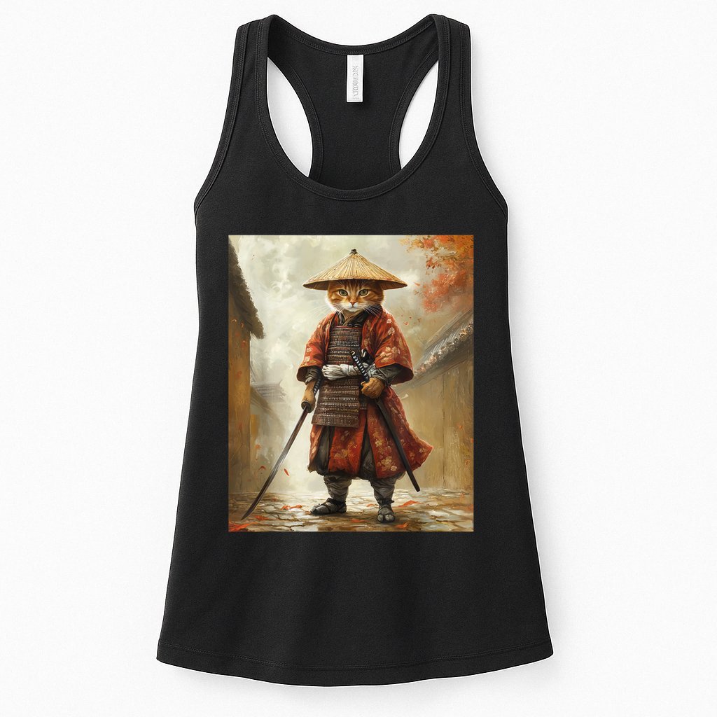 Cat Samurai Japan Japanese Funny Graphic  Womens Tank Top