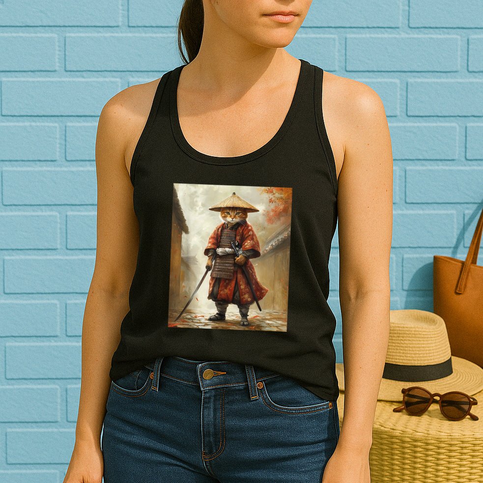Cat Samurai Japan Japanese Funny Graphic  Womens Tank Top