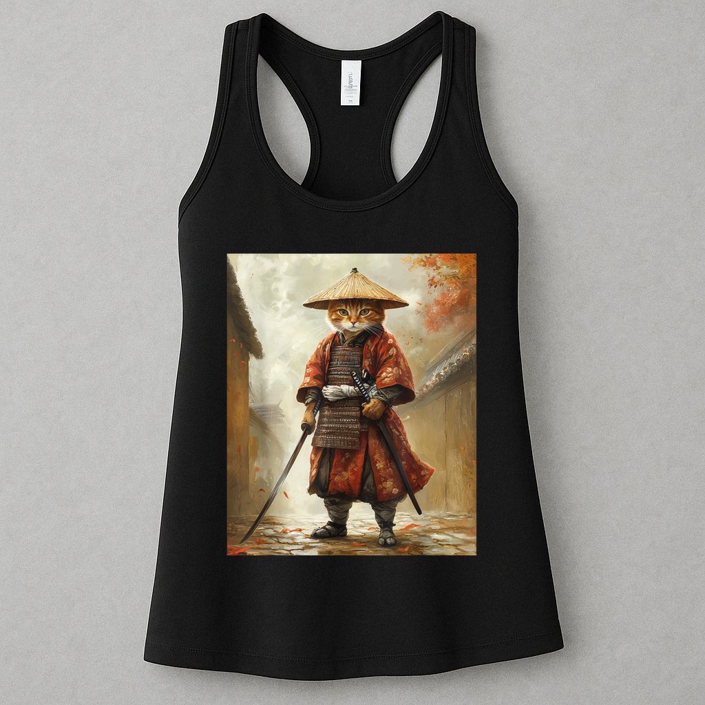 Cat Samurai Japan Japanese Funny Graphic  Womens Tank Top