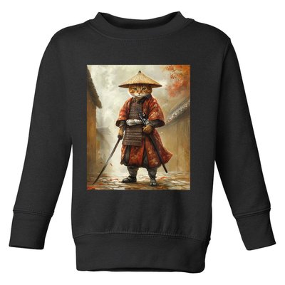 Cat Samurai Japan Japanese Funny Graphic  Toddler Sweatshirt