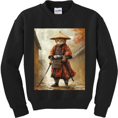 Cat Samurai Japan Japanese Funny Graphic  Kids Sweatshirt