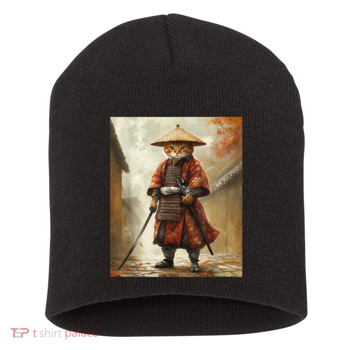 Cat Samurai Japan Japanese Funny Graphic  Short Acrylic Beanie