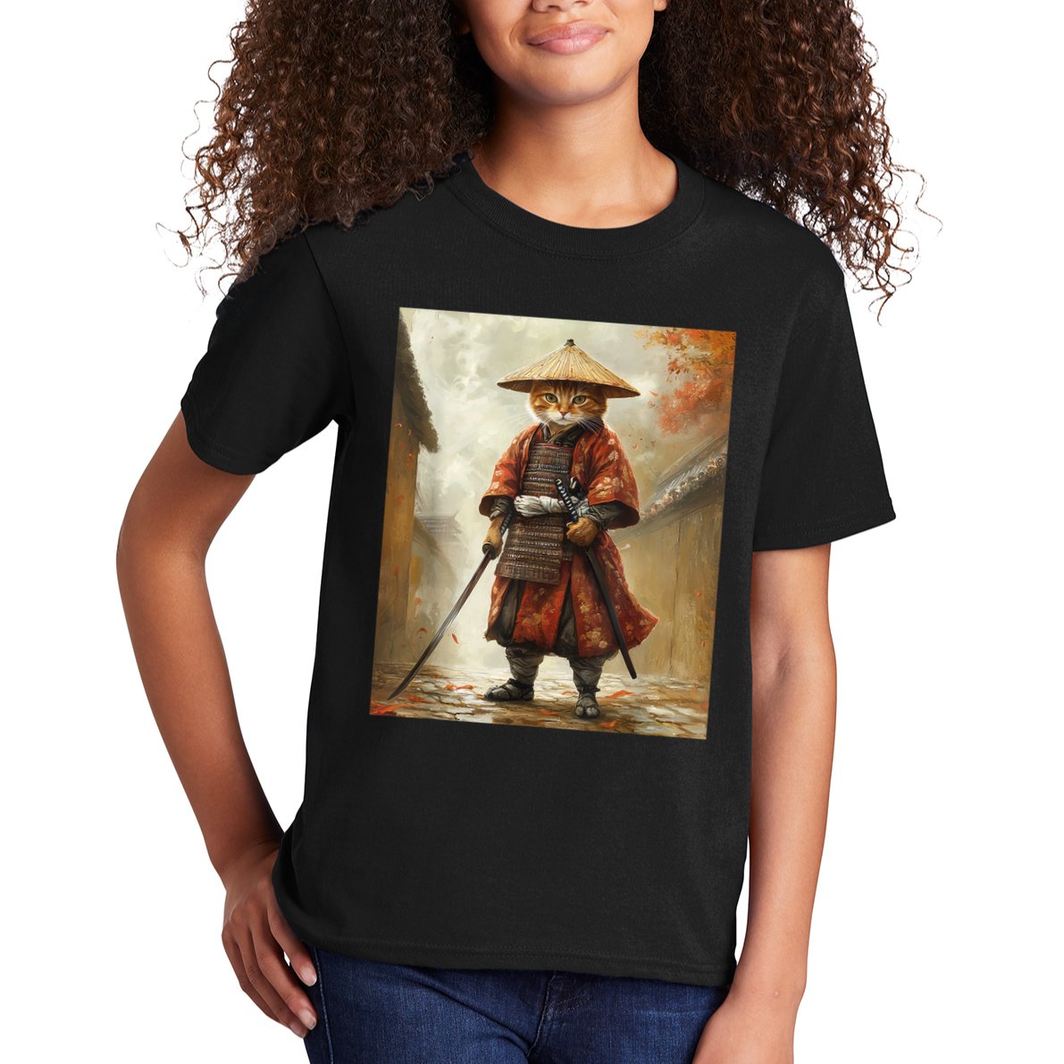 Cat Samurai Japan Japanese Funny Graphic  Kids T-Shirt