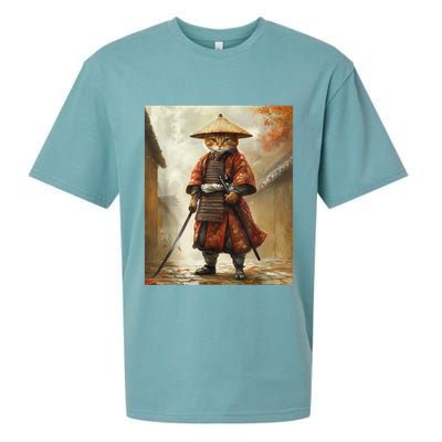 Cat Samurai Japan Japanese Funny Graphic  Sueded Cloud Jersey T-Shirt