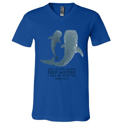 Christian Scripture Jesus Ocean Isaiah Vintage Whale Shark Gift V-Neck T-Shirt