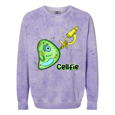 Cellfie Science Joke Biology Cell & Microscope Selfie Pun Colorblast Crewneck Sweatshirt