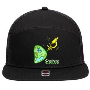 Cellfie Science Joke Biology Cell & Microscope Selfie Pun 7 Panel Mesh Trucker Snapback Hat