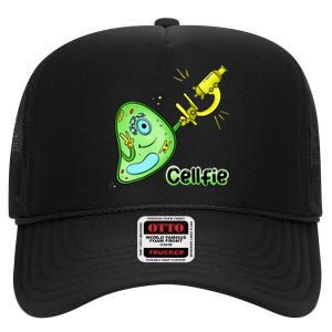 Cellfie Science Joke Biology Cell & Microscope Selfie Pun High Crown Mesh Back Trucker Hat