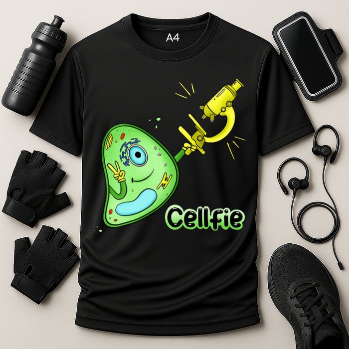 Cellfie Science Joke Biology Cell & Microscope Selfie Pun Cooling Performance Crew T-Shirt