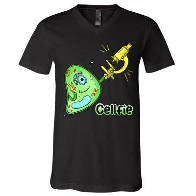 Cellfie Science Joke Biology Cell & Microscope Selfie Pun V-Neck T-Shirt