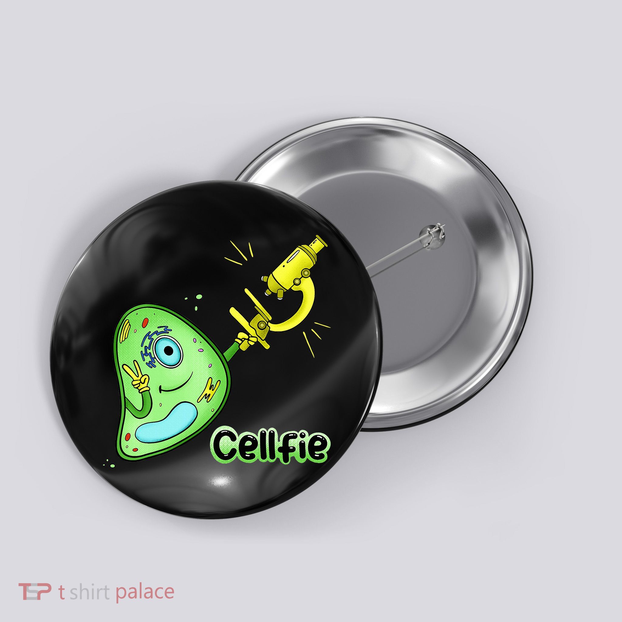 Cellfie Science Joke Biology Cell & Microscope Selfie Pun Button