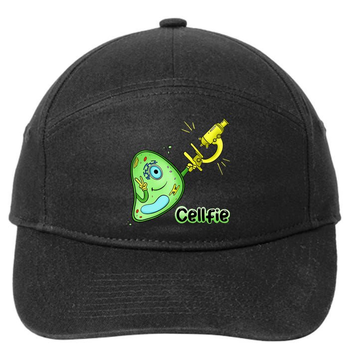 Cellfie Science Joke Biology Cell & Microscope Selfie Pun 7-Panel Snapback Hat