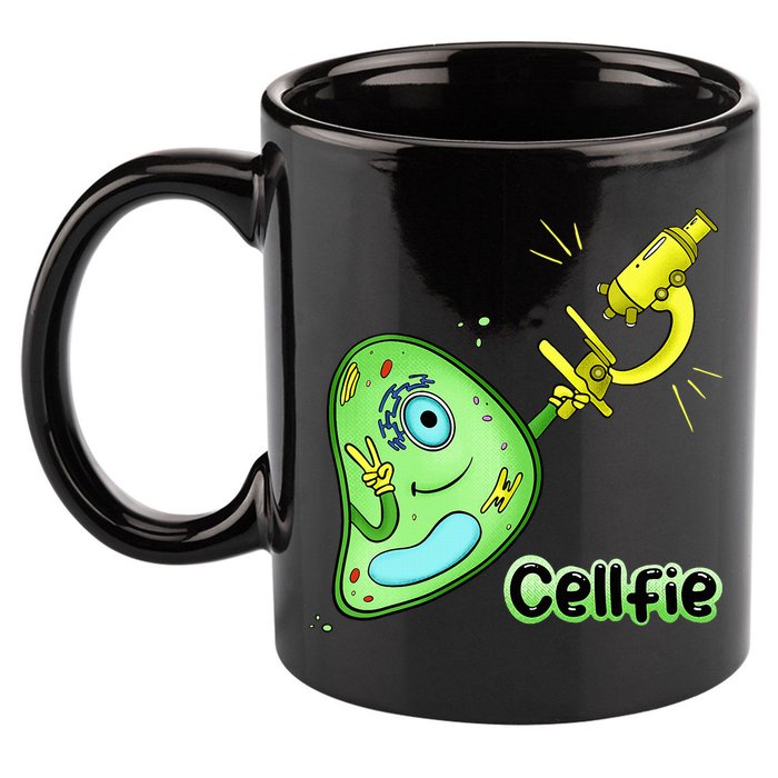Cellfie Science Joke Biology Cell & Microscope Selfie Pun 11oz C Handle Ceramic Mug