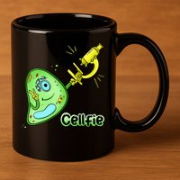 Cellfie Science Joke Biology Cell & Microscope Selfie Pun 11oz C Handle Ceramic Mug