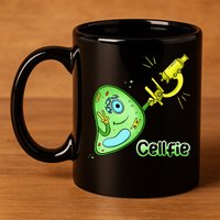 Cellfie Science Joke Biology Cell & Microscope Selfie Pun 11oz C Handle Ceramic Mug