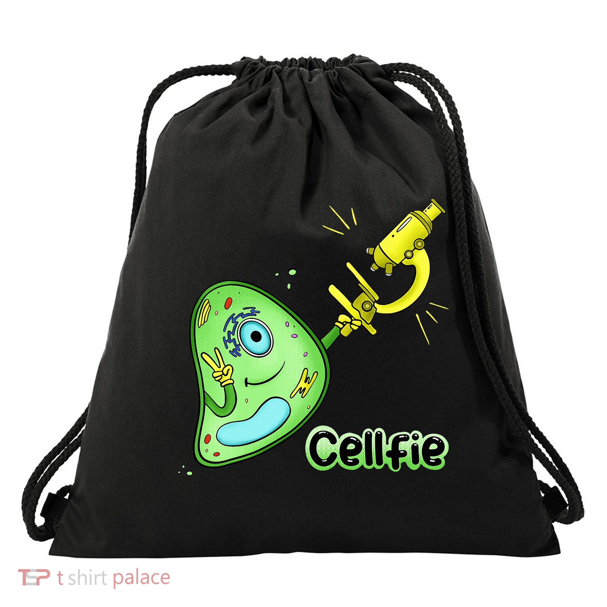 Cellfie Science Joke Biology Cell & Microscope Selfie Pun Drawstring Bag