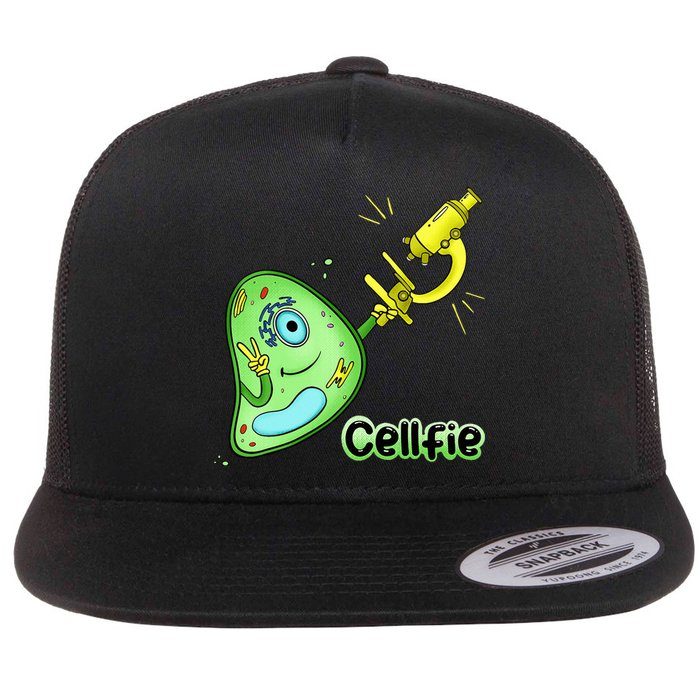 Cellfie Science Joke Biology Cell & Microscope Selfie Pun Flat Bill Trucker Hat