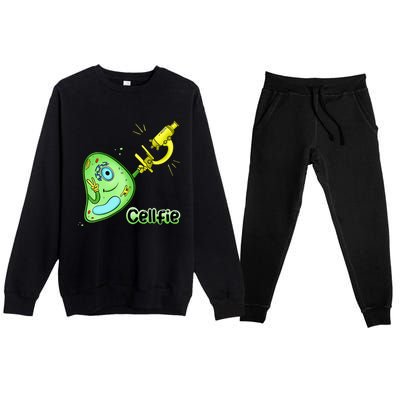 Cellfie Science Joke Biology Cell & Microscope Selfie Pun Premium Crewneck Sweatsuit Set