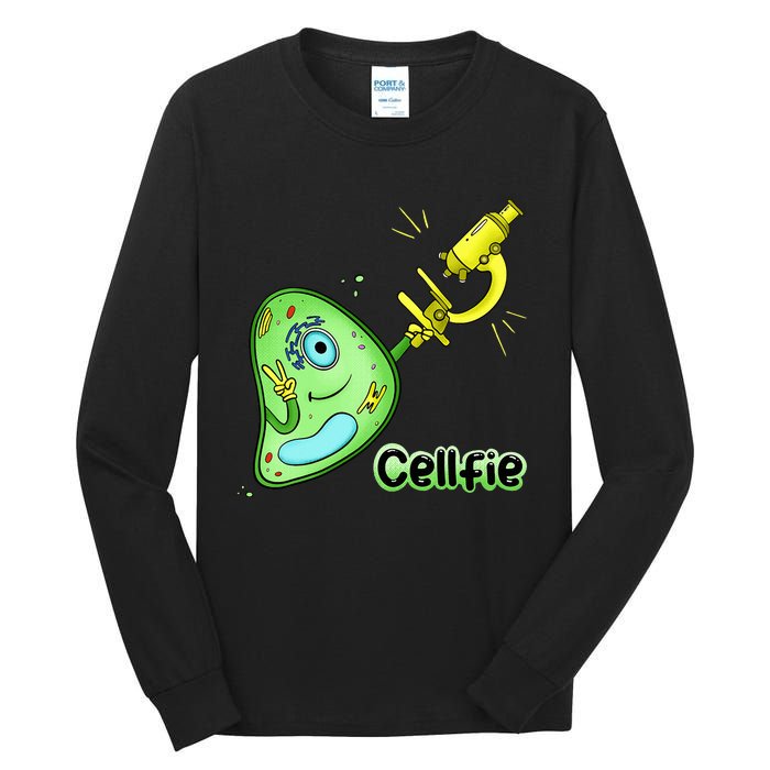 Cellfie Science Joke Biology Cell & Microscope Selfie Pun Tall Long Sleeve T-Shirt