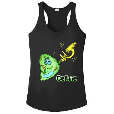 Cellfie Science Joke Biology Cell & Microscope Selfie Pun Ladies PosiCharge Competitor Racerback Tank
