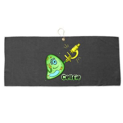 Cellfie Science Joke Biology Cell & Microscope Selfie Pun Large Microfiber Waffle Golf Towel