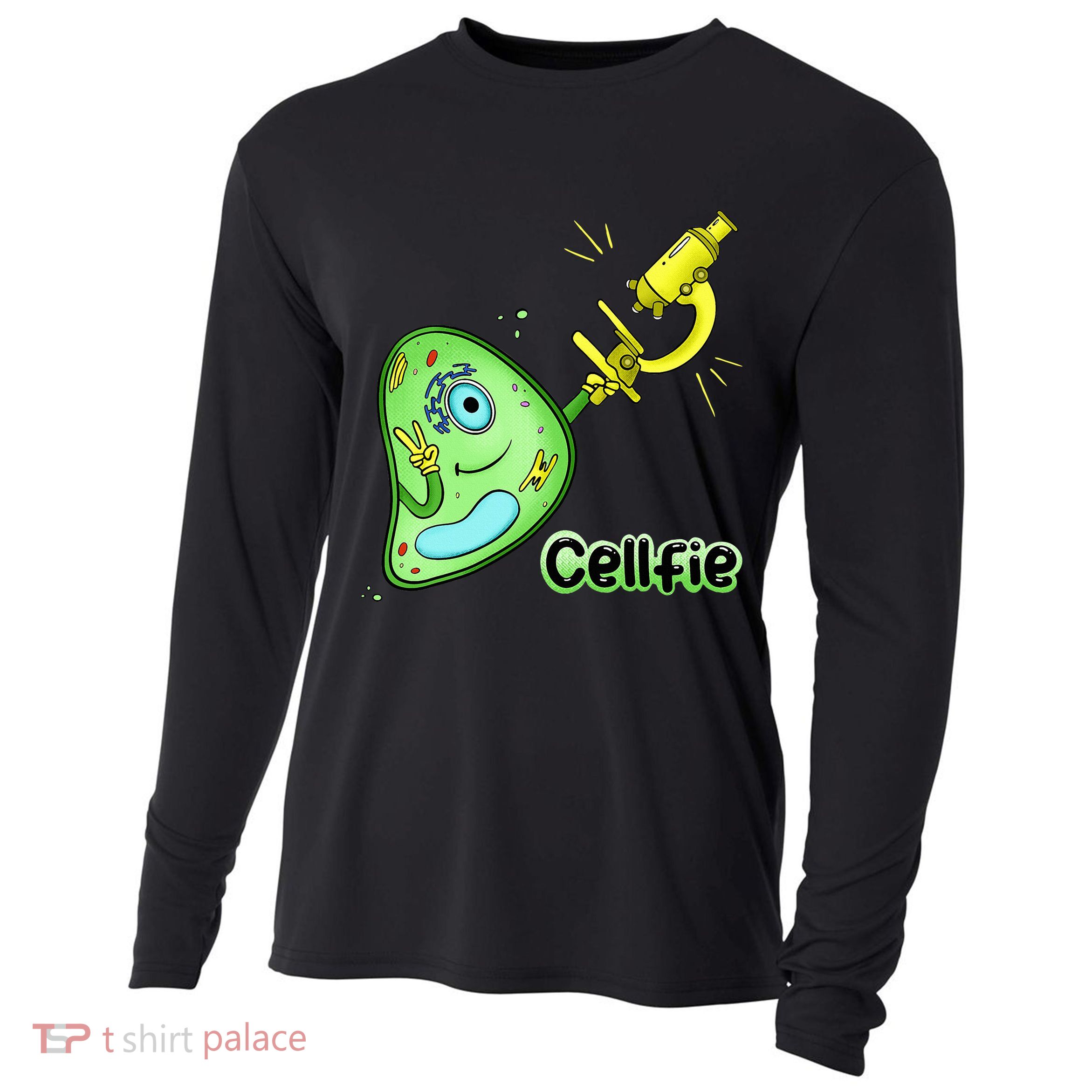 Cellfie Science Joke Biology Cell & Microscope Selfie Pun Cooling Performance Long Sleeve Crew