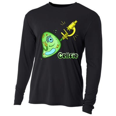 Cellfie Science Joke Biology Cell & Microscope Selfie Pun Cooling Performance Long Sleeve Crew