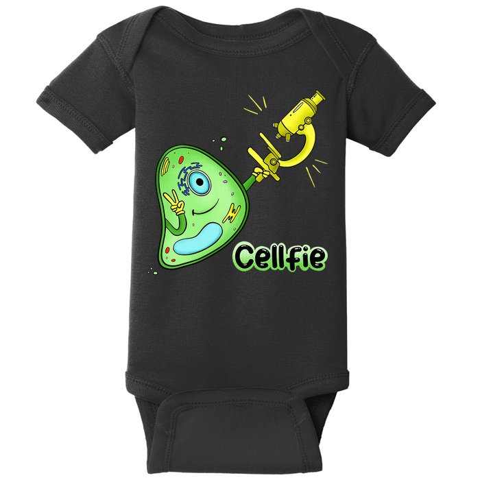 Cellfie Science Joke Biology Cell & Microscope Selfie Pun Baby Bodysuit