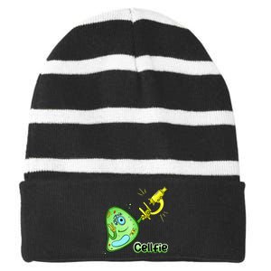 Cellfie Science Joke Biology Cell & Microscope Selfie Pun Striped Beanie with Solid Band