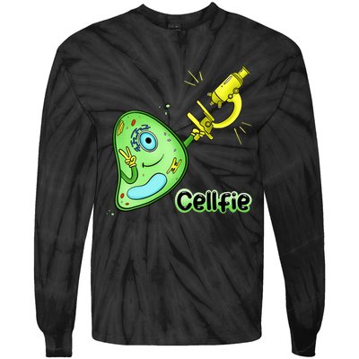 Cellfie Science Joke Biology Cell & Microscope Selfie Pun Tie-Dye Long Sleeve Shirt