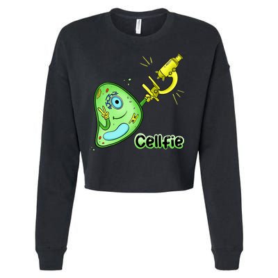 Cellfie Science Joke Biology Cell & Microscope Selfie Pun Cropped Pullover Crew