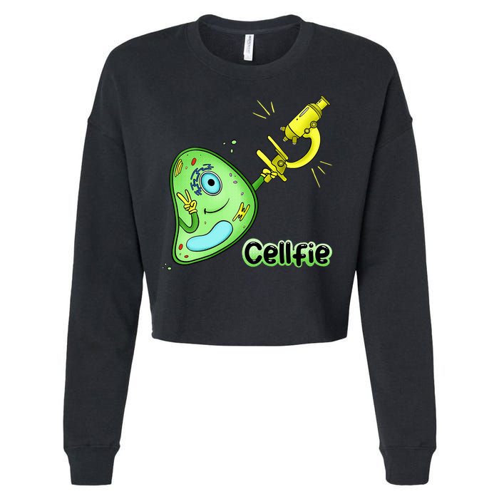 Cellfie Science Joke Biology Cell & Microscope Selfie Pun Cropped Pullover Crew