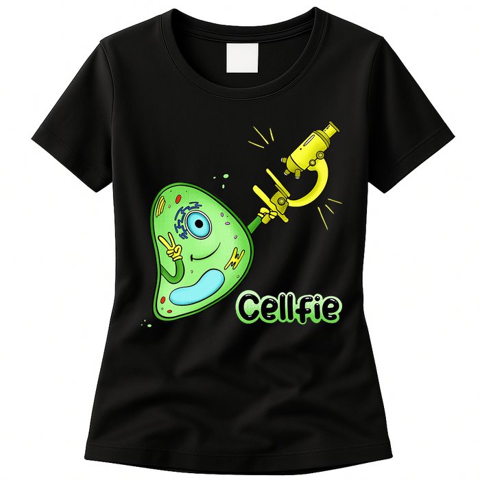 Cellfie Science Joke Biology Cell & Microscope Selfie Pun Womens T-Shirt