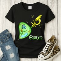 Cellfie Science Joke Biology Cell & Microscope Selfie Pun Womens T-Shirt
