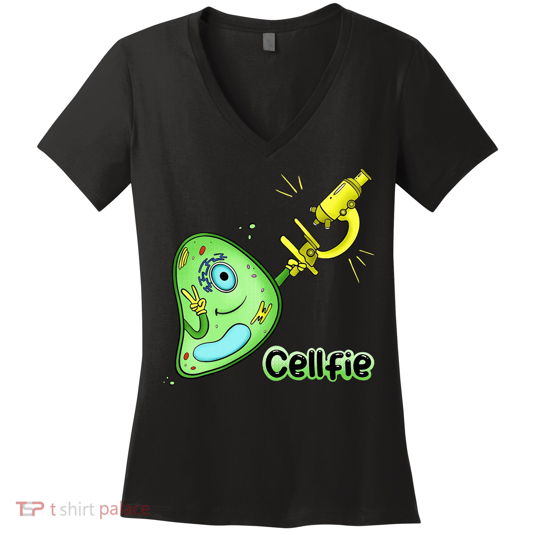 Cellfie Science Joke Biology Cell & Microscope Selfie Pun Women's V-Neck T-Shirt