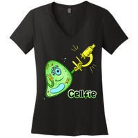 Cellfie Science Joke Biology Cell & Microscope Selfie Pun Women's V-Neck T-Shirt