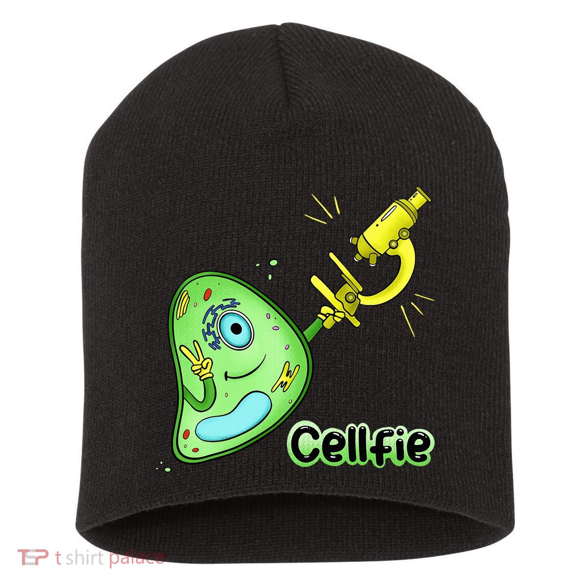 Cellfie Science Joke Biology Cell & Microscope Selfie Pun Short Acrylic Beanie