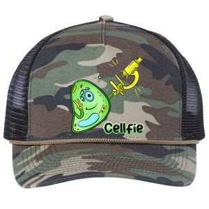 Cellfie Science Joke Biology Cell & Microscope Selfie Pun Retro Rope Trucker Hat Cap