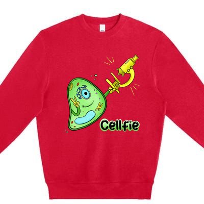 Cellfie Science Joke Biology Cell & Microscope Selfie Pun Premium Crewneck Sweatshirt