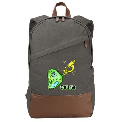 Cellfie Science Joke Biology Cell & Microscope Selfie Pun Cotton Canvas Backpack