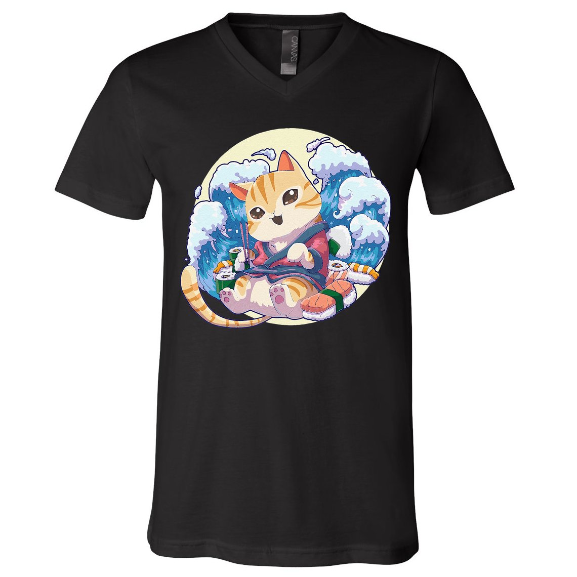 Cat Sushi Japanese Anime Kawaii Neko V-Neck T-Shirt