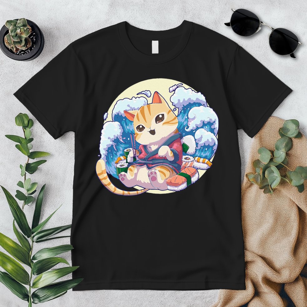 Cat Sushi Japanese Anime Kawaii Neko Premium T-Shirt
