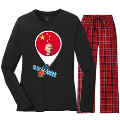 Chinese Spy Joe Biden Balloon Funny Women's Long Sleeve Flannel Pajama Set 